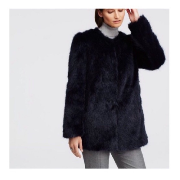 Ann Taylor Jackets & Blazers - FLASH SALE • ANN TAYLOR • BLOGGER FAVORITE Beautiful Faux Fur Navy Blue Coat